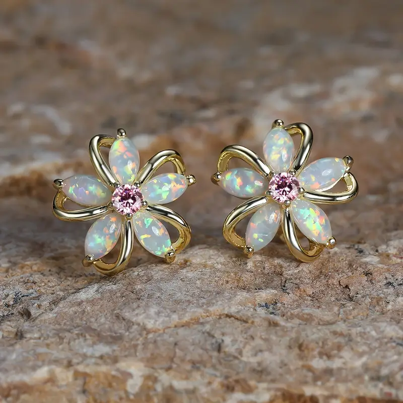 Opal Daisy Earrings | Gold Electroplated, Casual Style for Women