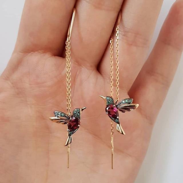 Hera Enamel Earrings | Hummingbird Design with Zirconia Accents for Women